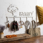 Appendiabiti da Parete in Ferro "Family" con Albero - Portachiavi Stile Shabby Chic