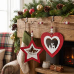 Decorazione Natalizia in Legno Rosso e Bianco da Appendere: Cuore o Stella