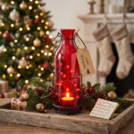 Lanterna Natalizia in Vetro Rosso, Portacandela Tealight e Centrotavola Festivo
