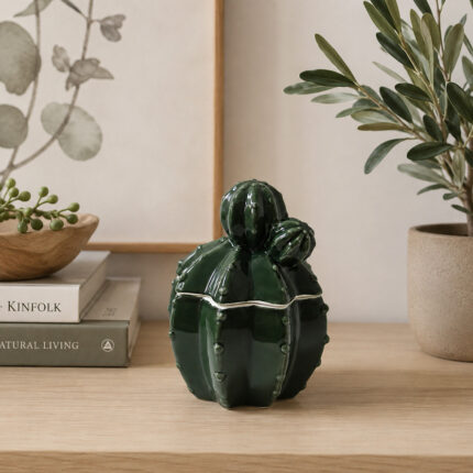 Vaso Decorativo Cactus con Coperchio – Verde Bosco