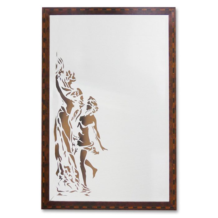 Specchio con Cornice in Radica e Incisione Artistica Sabbiata, Stile Classico & Liberty 1