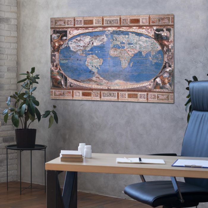 Affresco Rinascimentale Globo Terrestre - Mappa del Mondo Antico su Intonaco Artistico - immagine 1