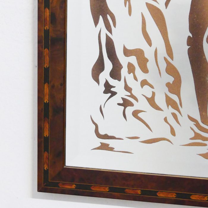 Specchio con Cornice in Radica e Incisione Artistica Sabbiata, Stile Classico & Liberty 5