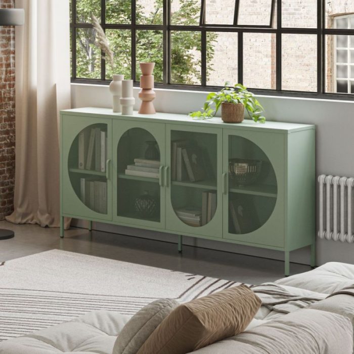 Credenza in metallo Tayra, 4 ante verde menta - immagine 2