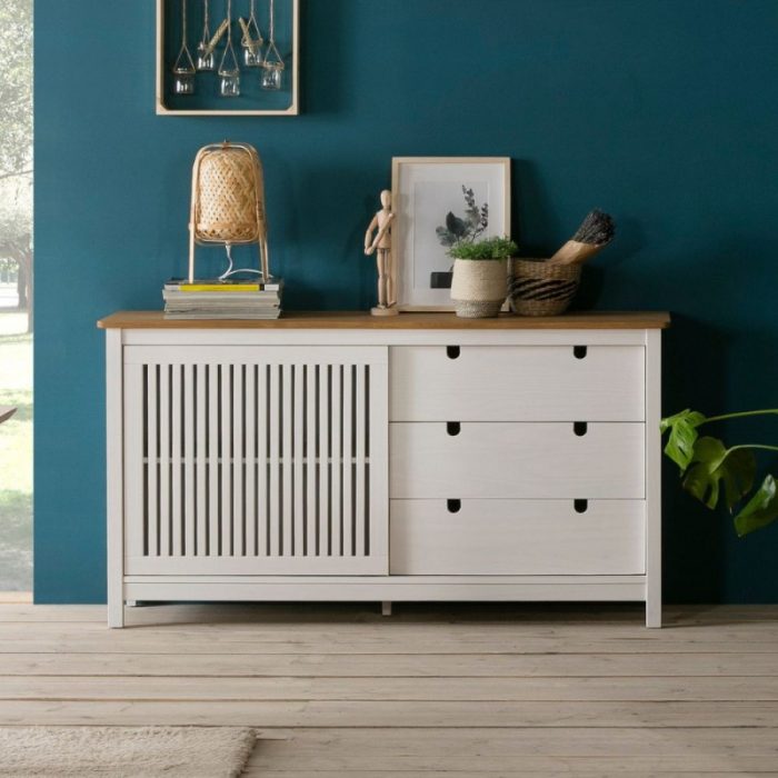 Credenza Bruna con 1 anta scorrevole e 3 cassetti - immagine 1
