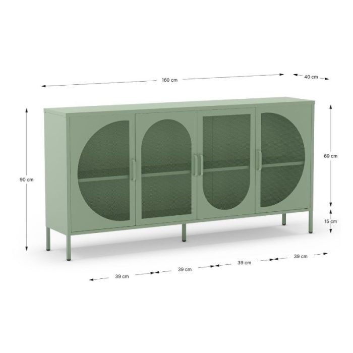 Credenza in metallo Tayra, 4 ante verde menta - immagine 7