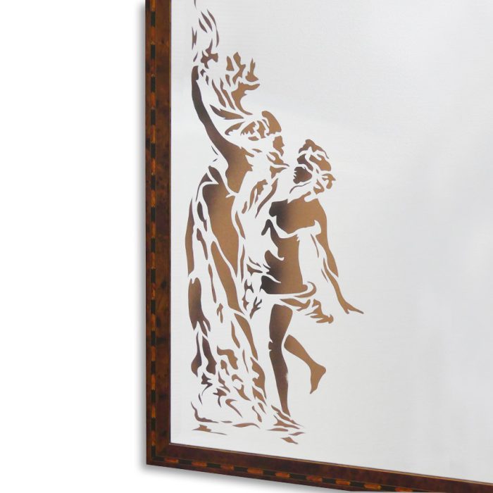 Specchio con Cornice in Radica e Incisione Artistica Sabbiata, Stile Classico & Liberty 2