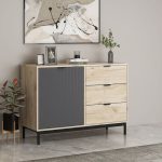 Madia ESTA con anta antracite effetto cannettato e 3 cassetti rovere Sonoma
