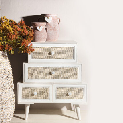 Cassettiera shabby chic 3 cassetti con pomelli a cuore 7