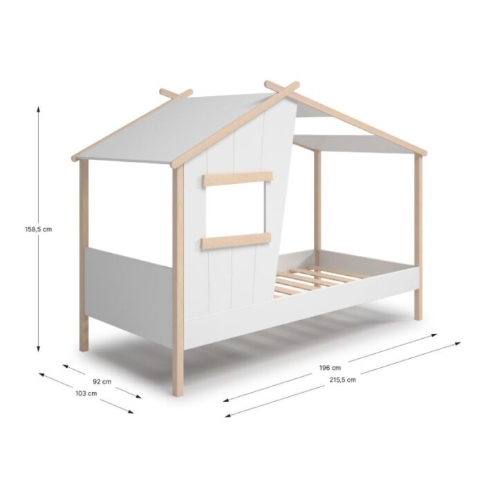 Letto singolo a casetta Luba, in legno massiccio colore bianco - immagine 7