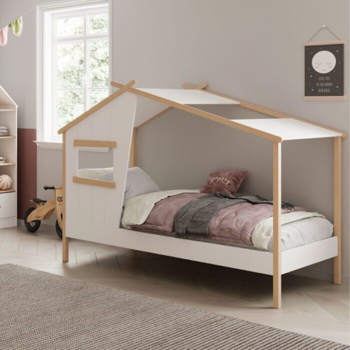 Letto singolo a casetta Luba, in legno massiccio colore bianco - immagine 2