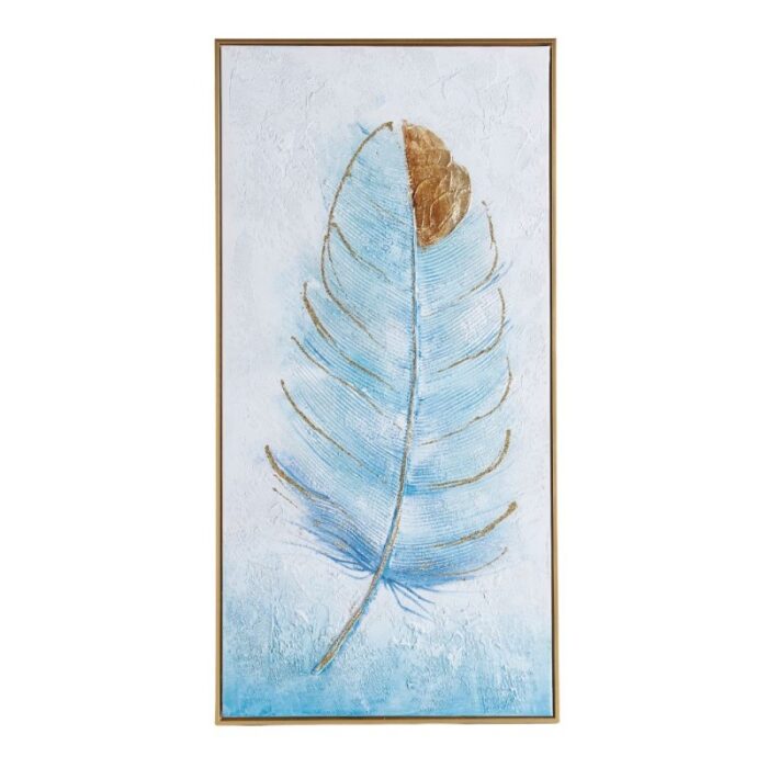 Quadro Piume, Dipinto a Olio su Tela con Cornice Oro 1