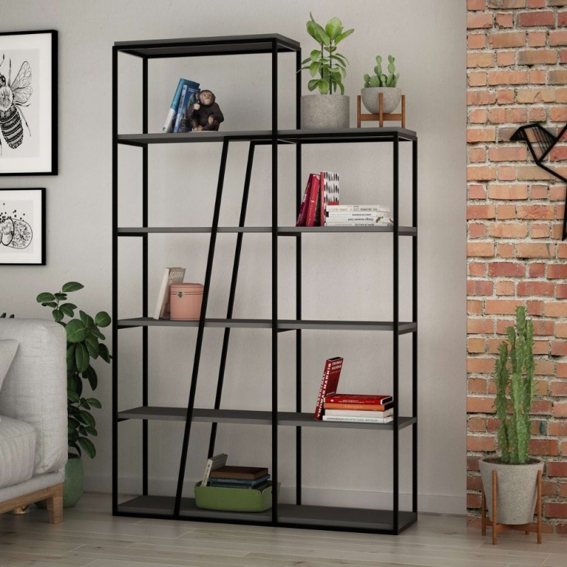 libreria-pal-colore-antracite-110x29x178-cm Libreria Pal in metallo colore antracite - immagine 4