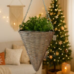 Portavaso a Sospensione in Vimini Intrecciato, Stile Boho Chic