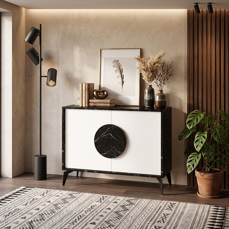 madia-moderna-gora-110-cm-Effetto-Marmo-Nero-e-Bianco-rionova-arredamento Madia Moderna Gora 110 cm, Effetto Marmo Nero e Bianco - immagine 1