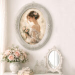 Quadro romantico shabby chic con donna e rose