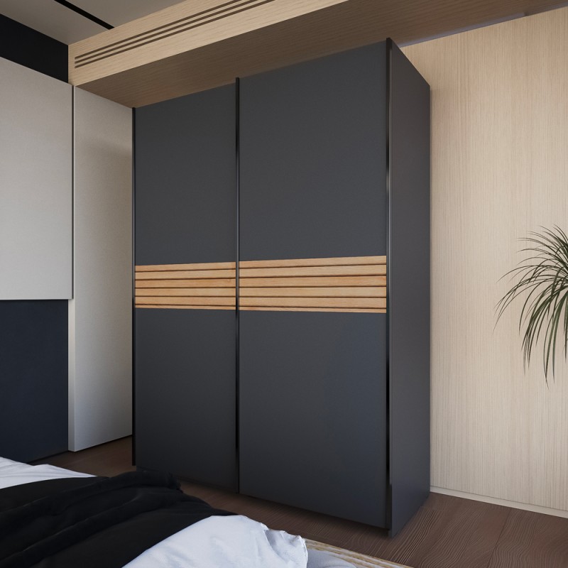 Armadio Metropol 2 ante scorrevoli, antracite e rovere - immagine 5