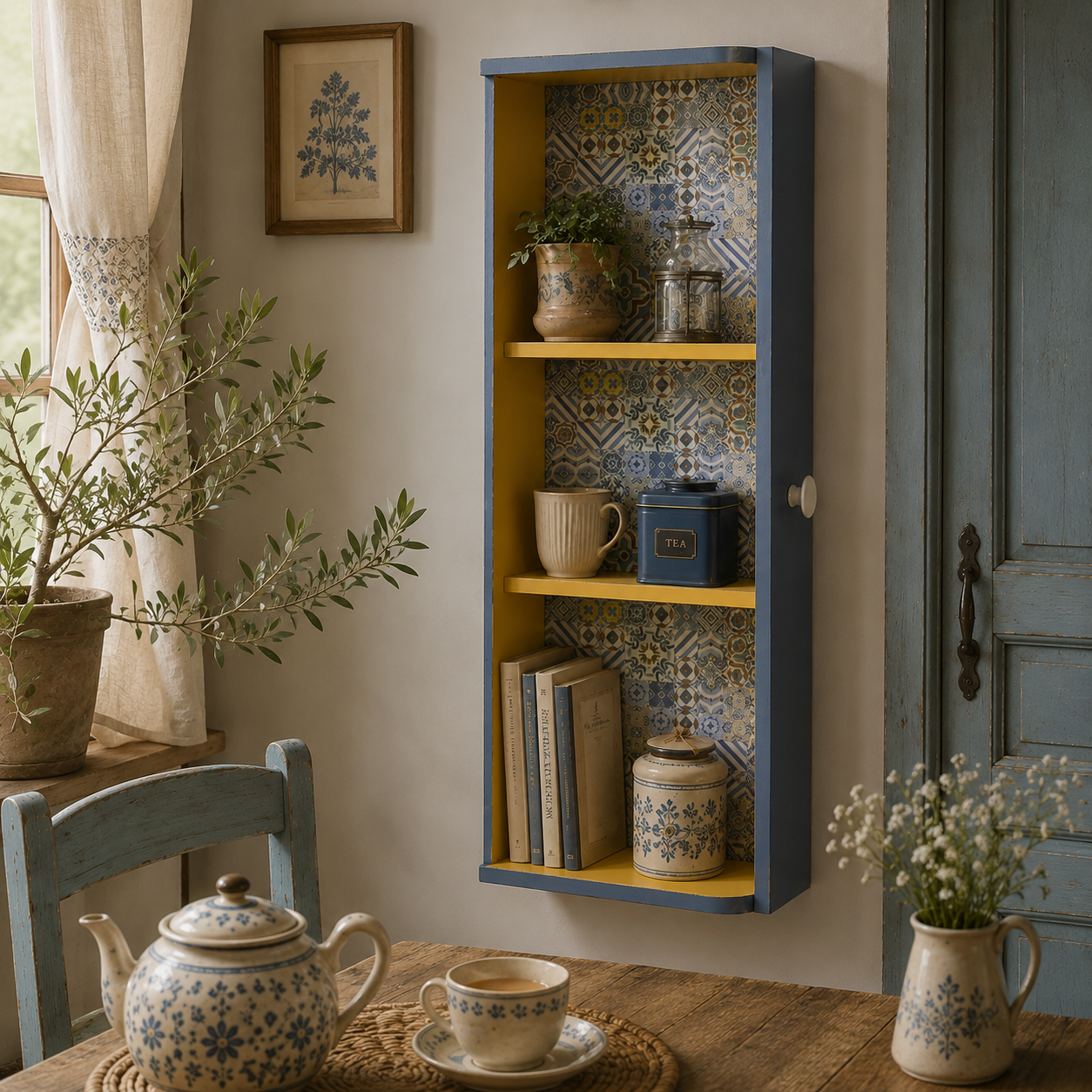 scaffale-mediterraneo-rivisitato-rionova-arredamento Scaffale Maiolica, Cassetto Vintage Rivisitato, Pezzo unico - immagine 1